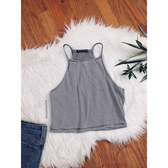 Brandy Melville Tops - 🌿 Brandy Melville Striped High Neck Crop Tank 🌿